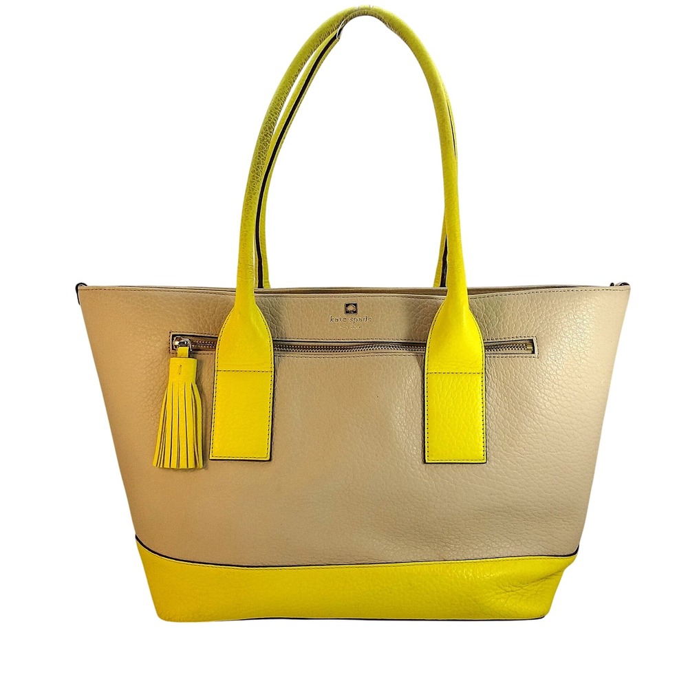 Kate‎ Spade Southport Ave. Med Harmony Tote Pearl /Yellow Pebbled Leather Tassel